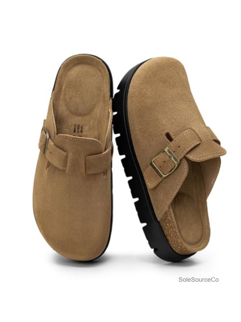 Genuine Leather Platform Mules Cork Footbed Arch Support Slip On Clogs
